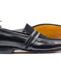 Men's Handmade Black Leather Suede Round Toe Loafers, Men Dress Formal Party Loafers
