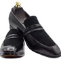 Men's Handmade Black Leather Suede Round Toe Loafers, Men Dress Formal Party Loafers-3