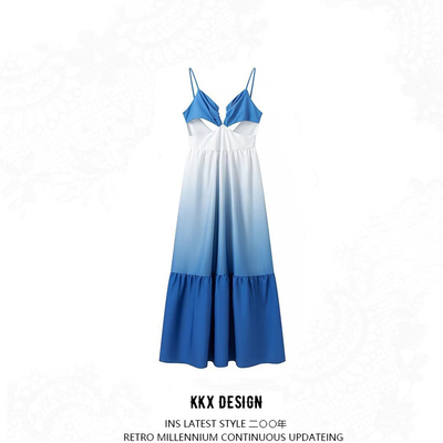 Lightweight and mature gradient long suspender dress - Thumbnail 3