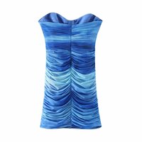 Printed tulle bandeau dress with pleats - Thumbnail 1