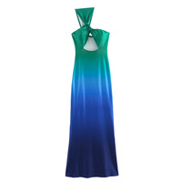 Lightweight and mature gradient printed one-piece suspender long skirt - Thumbnail 2