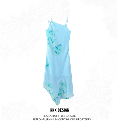 Fishtail hem irregular design suspender dress