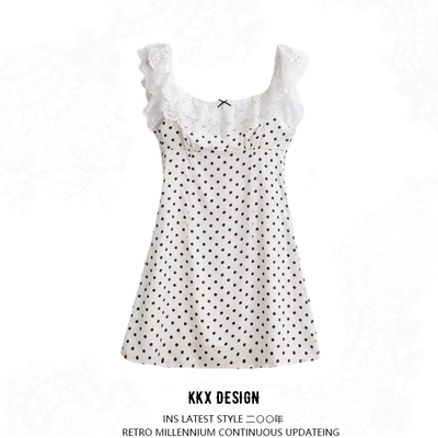 Sweet bow-decorated slim-fit polka dot print a-line skirt - Thumbnail 5