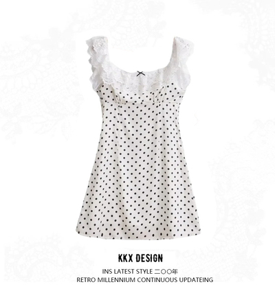 Sweet bow-decorated slim-fit polka dot print A-line skirt