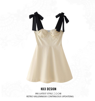 Contrast bow mini slip dress