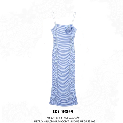 Street fashion pleated suspender dress - Thumbnail 4