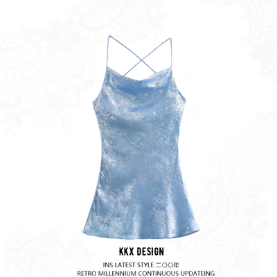 Blue glitter collar satin suspender skirt - Thumbnail 4