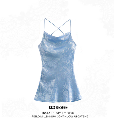 Blue glitter collar satin suspender skirt