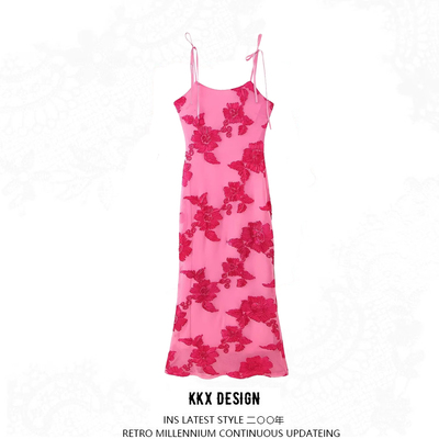 Embroidered sleeveless straight temperament holiday dress - Thumbnail 4