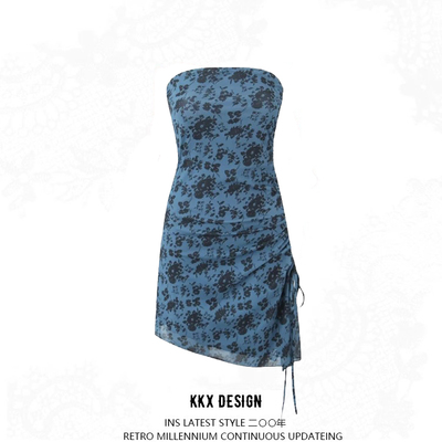 Side drawstring pleated tie irregular hip skirt - Thumbnail 3