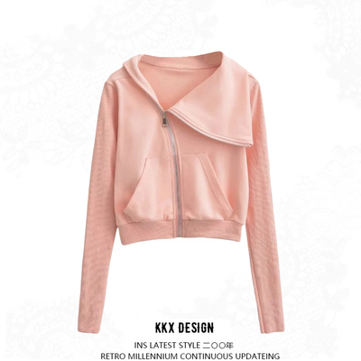 Design diagonal zip loose sweatshirt top