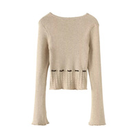 Drawstring Cropped Long Sleeve Sweater - Thumbnail 1