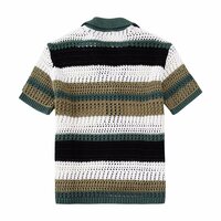 Fashion V-neck short-sleeved colorful striped single-breasted sweater - Thumbnail 1