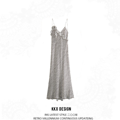 Polka dot layered satin dress - Thumbnail 2