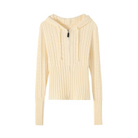 Retro hot girl zipper hooded long sleeve twist waist slim fit sweater - Thumbnail 2