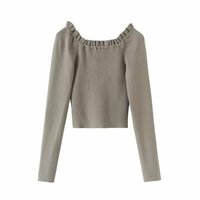 Retro casual ruffled drawstring button waist long sleeve sweater - Thumbnail 1