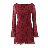 Vintage flocking pattern long sleeve dress - Thumbnail 2