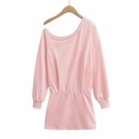 Off-shoulder collarbone exposed fashionable waist sweater dress - Thumbnail 1