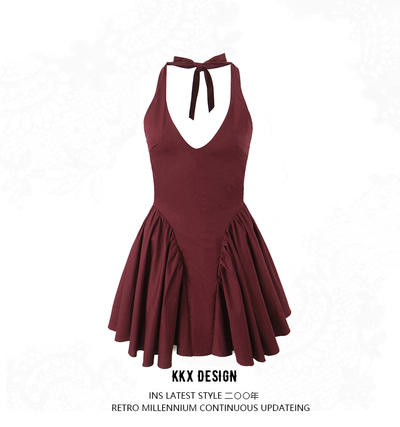Halter Neck Suspender Dress Hot Girls Backless Puffy Mini Dress