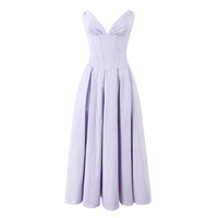 Deep V-neck tube top dress chic fishbone waist long dress sexy party dress - Thumbnail 2
