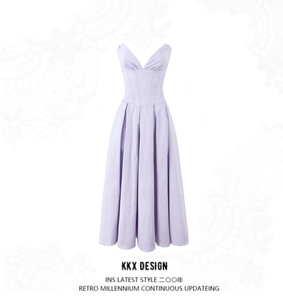 Deep V-neck tube top dress chic fishbone waist long dress sexy party dress