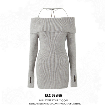Off-the-shoulder long-sleeved mini dress