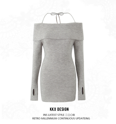 Off-the-shoulder long-sleeved mini dress