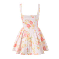 Floral Print Suspender Tutu French Square Neck Sexy Slim Fit Mini Dress - Thumbnail 1