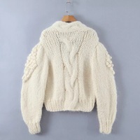 Purely handmade trendy flower sweater coat heavy puff sleeve knitted cardigan - Thumbnail 1