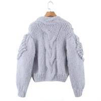 Purely handmade trendy flower sweater coat heavy puff sleeve knitted cardigan - Thumbnail 3