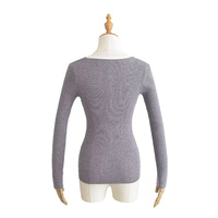 V-neck single-breasted bow-decorated slim-fit pullover sweater - Thumbnail 1