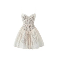 Lace suspender dress feminine waist fishbone pleated tube top puffy A-line miniskirt - Thumbnail 2