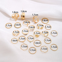  Women Girls Hollow Butterfly Pearl Crystal Geometric Rings Vintage Gold Color Heart Rings Set Finger Jewelry - Thumbnail 1