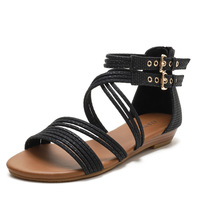  Summer New Cross Strap Open Toe Casual Strap Roman Shoes Wedge Heel Sandals Women  Wild Large Size Women's Shoes - Thumbnail 1