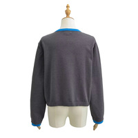 Fake two-piece single-breasted contrast color long-sleeved cardigan - Thumbnail 1