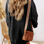 Coffee Twist Cable Knit Drop Shoulder Loose Fit Sweater Dress-1