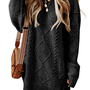 Coffee Twist Cable Knit Drop Shoulder Loose Fit Sweater Dress-2