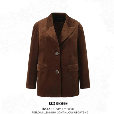 Casual loose retro brown cardigan suit