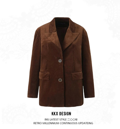 Casual loose retro brown cardigan suit