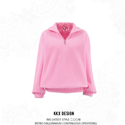 Pink loose-fitting lambskin coat