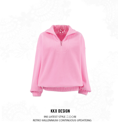 Pink loose-fitting lambskin coat