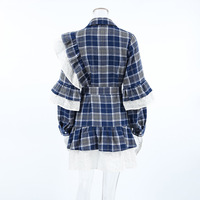 Patchwork waist plaid A-line skirt ruffle dress - Thumbnail 1