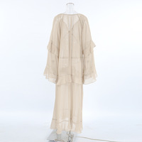 Sexy see-through chiffon dress with loose khaki bat sleeve long skirt - Thumbnail 1