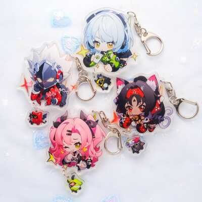 Zenless zone zero character art keychains with small bangboo charm - clear acrylic - ultra high quality