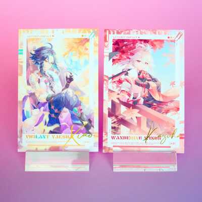 Genshin impact - respite - kazuha & xiao photocard - set of 2 - original art with gold lettering!