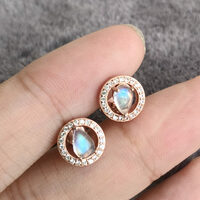 Beautiful Sheen Natural Rainbow Moonstone earstuds 925 Sterling Silver Earstuds Transparent Moonstone Great Gift - Thumbnail 5