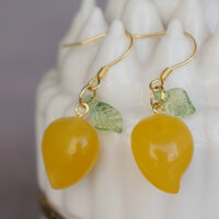 Natural Mango Silver Earrings Yellow Agate Gemstone earrings Fish Hook Earrings - Thumbnail 1