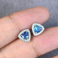 Sparkling Natural Tanzanite Trillion Earstuds 925 Sterling Silver Stud Earrings Gift for girlfriend for Birthday - Thumbnail 5