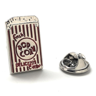 Popcorn lapel pin silver red enamel pin movie night hat pin