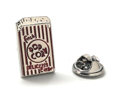 Popcorn Lapel Pin Silver Red Enamel Pin Movie Night Hat Pin